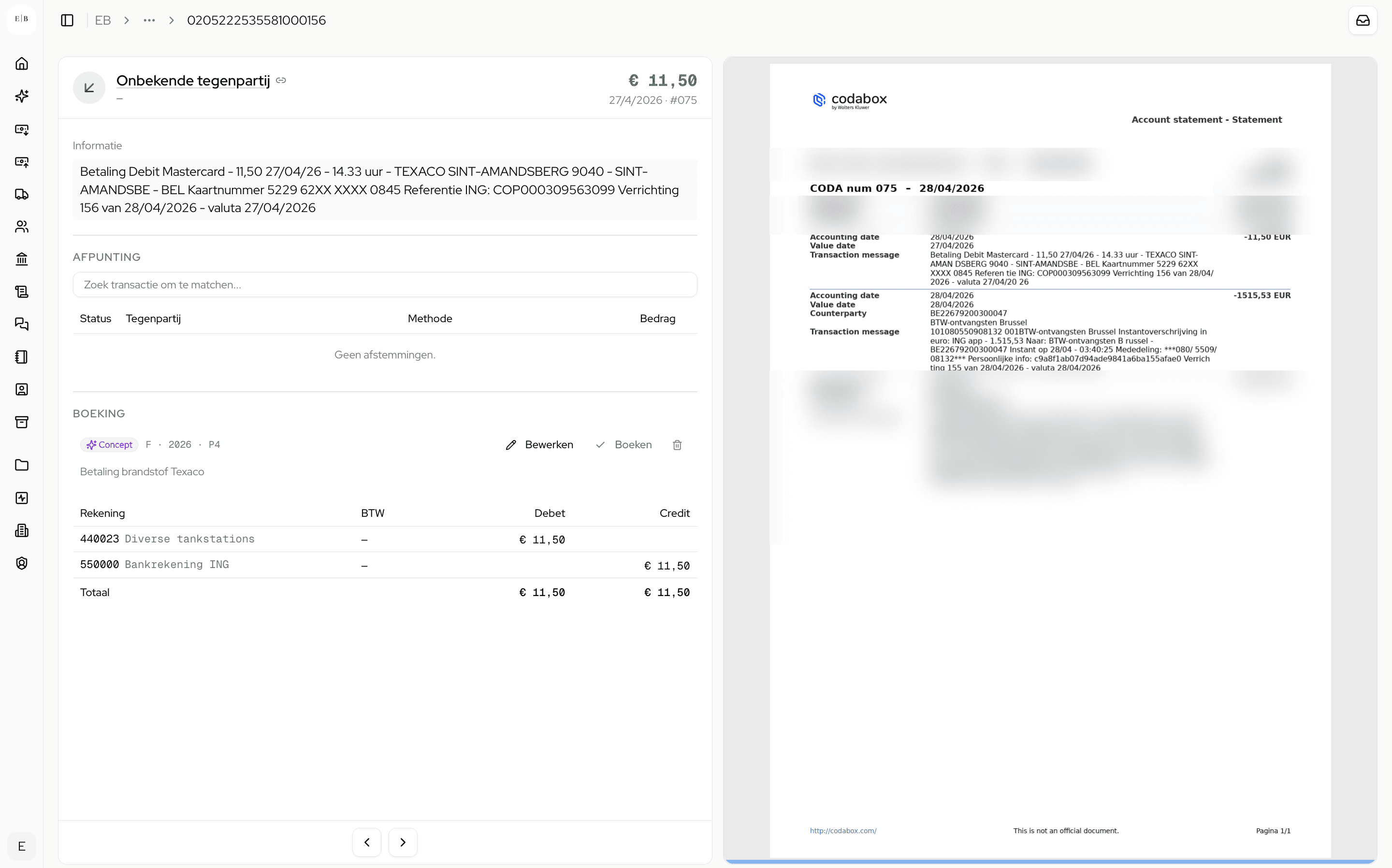 InTax banktransactie — automatisch gekoppeld aan factuur