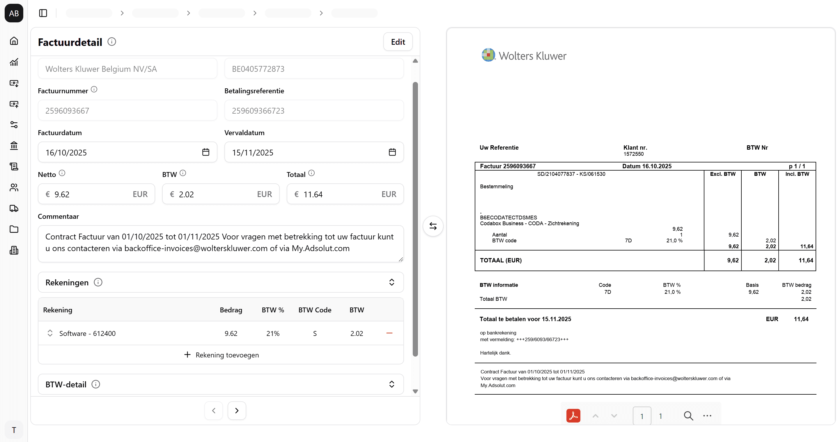 Inkomende facturen overview